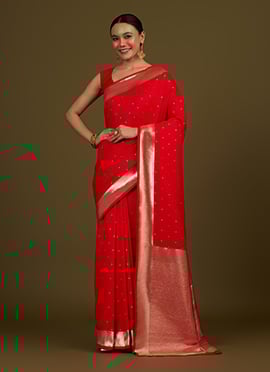 Red Silk Zari Woven Traditional Wear Saree