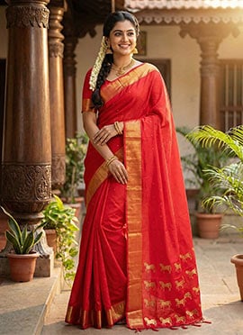 Red Soft Silk Zari Woven Saree