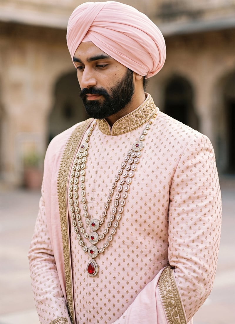 Red Stone Medallion Layered Mens Mala