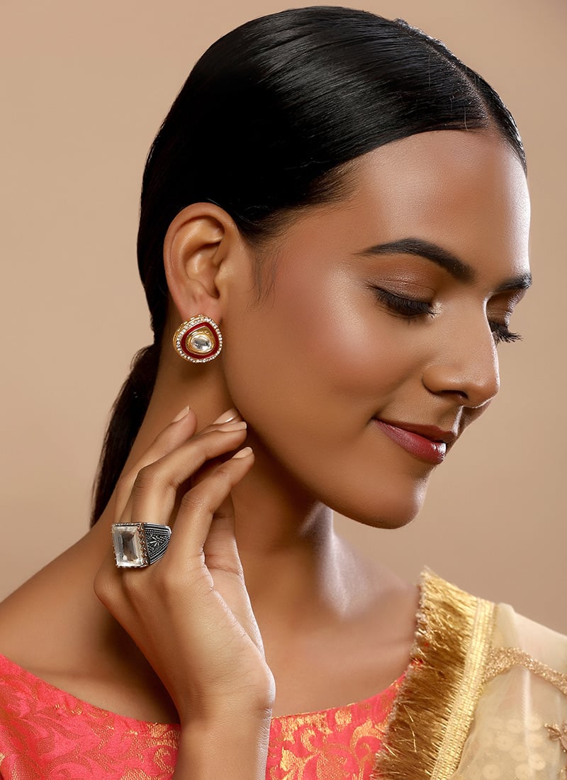 Red Stone Studs Festive Wear