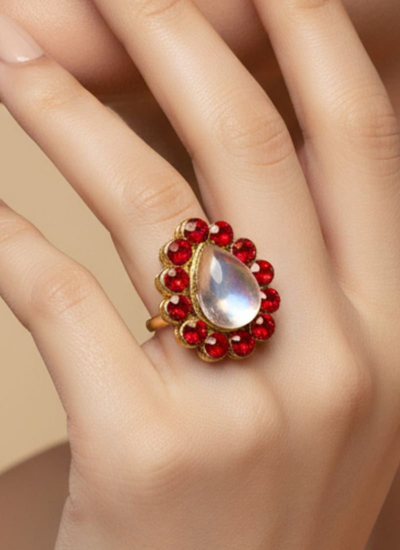 Red Stones Kundan Ring Festive Wear