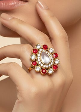 Red Stones Kundan Ring