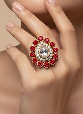Red Stones Kundan Ring