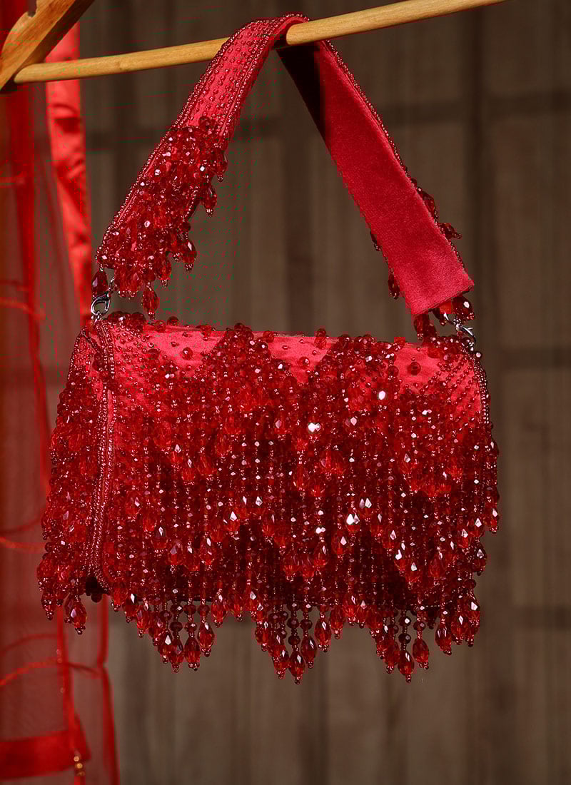Red Suede Crystals Clutch