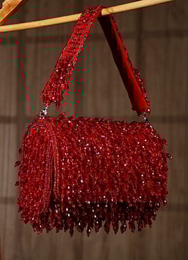 Red Suede Crystals Clutch With Cut Dana Work