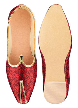 Red Synthetic Jacquard Mojiri For Men