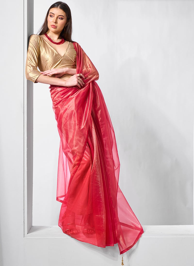 Red Tissue Net Saree After Six Wear