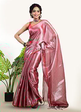 Red Tissue Solid Saree