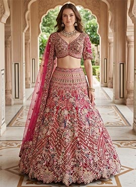 Red Twinkle Silk Embroidery Sequins Lehenga