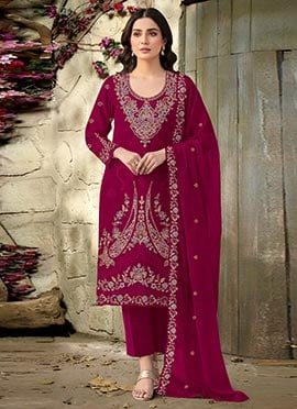 Red Velvet Embroidered Pakistani Straight Pant Suit