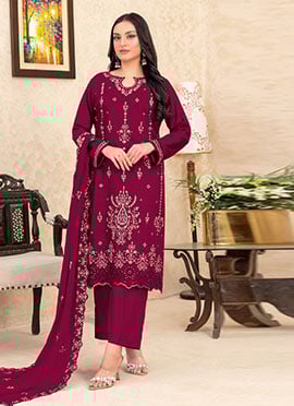 Red Velvet Embroidered Sequins Pakistani Straight Pant Suit