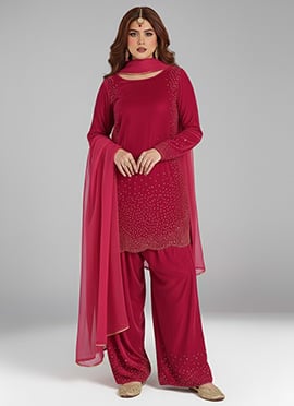 Red Velvet Sequins Hand Embroidery Salwar Suit