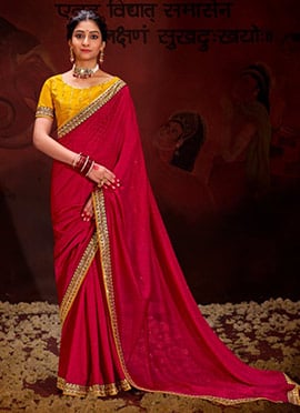 Red Vichitra Silk Embroidered Sequins Saree