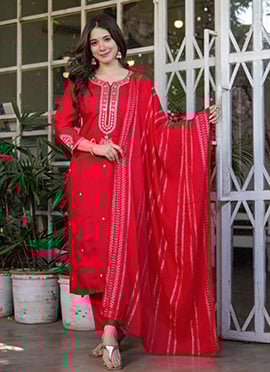 Red Viscose Chanderi Embroidered Sequins Straight Pant Suit With Jacquard Dupatta