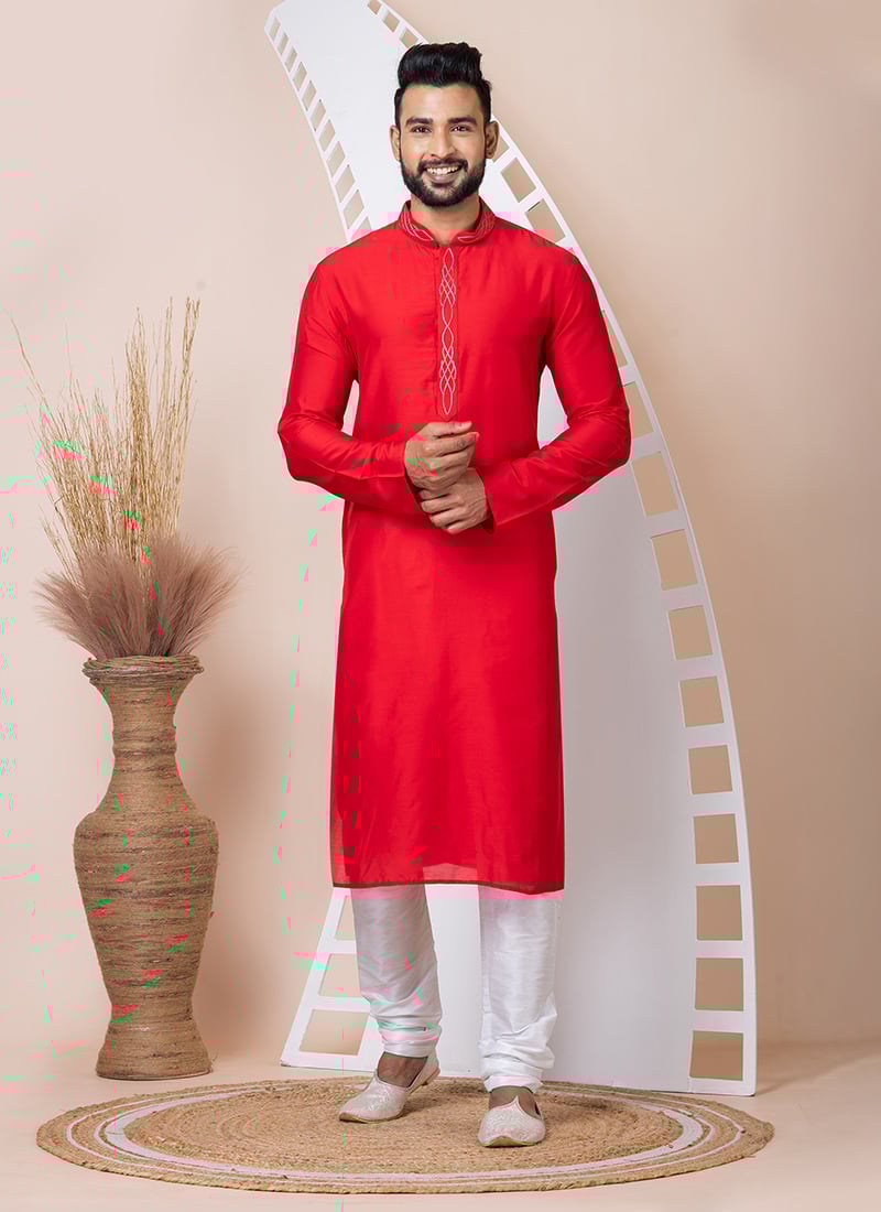 Red Viscose Kurta Pyjama Festive Wear-KPKVS3465
