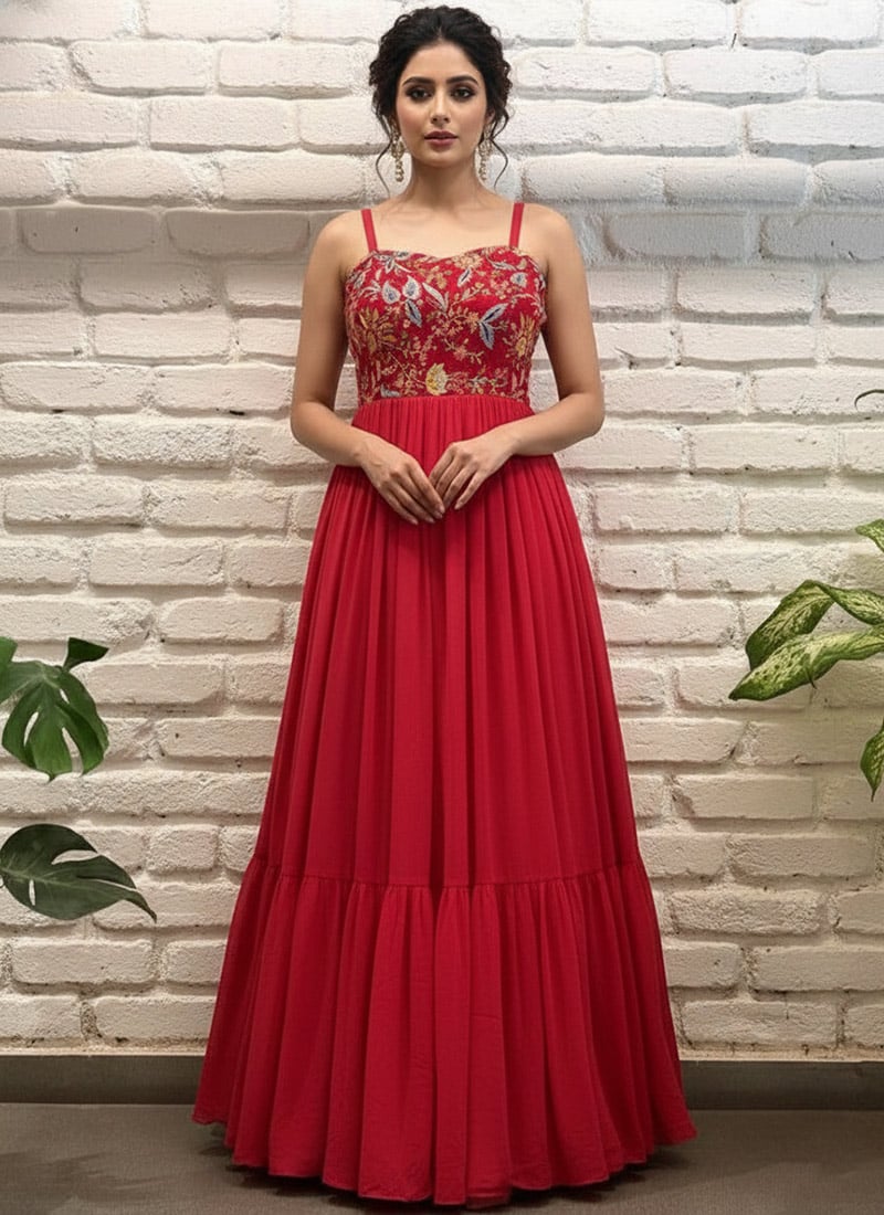 Red Viscose Printed Dresses and Gown After Six Wear