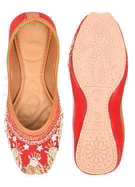Red Zardosi Hand Embroidered Sequins With Stone And Moti Work Juti