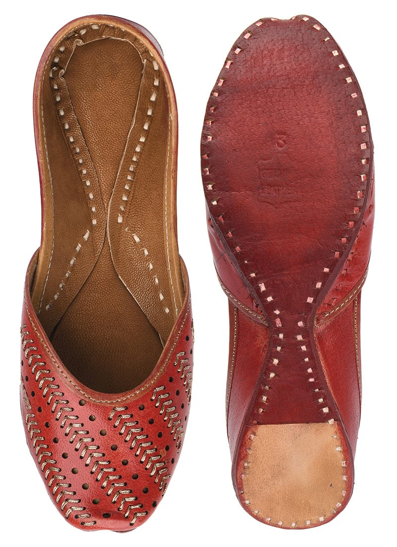 Red Zari Cut Work Juti-WFWDDC6304