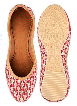 Red Zari Embroidered Juti