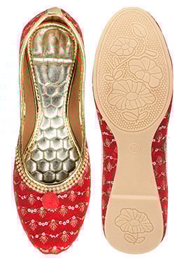 Red Zari Sequins Juti