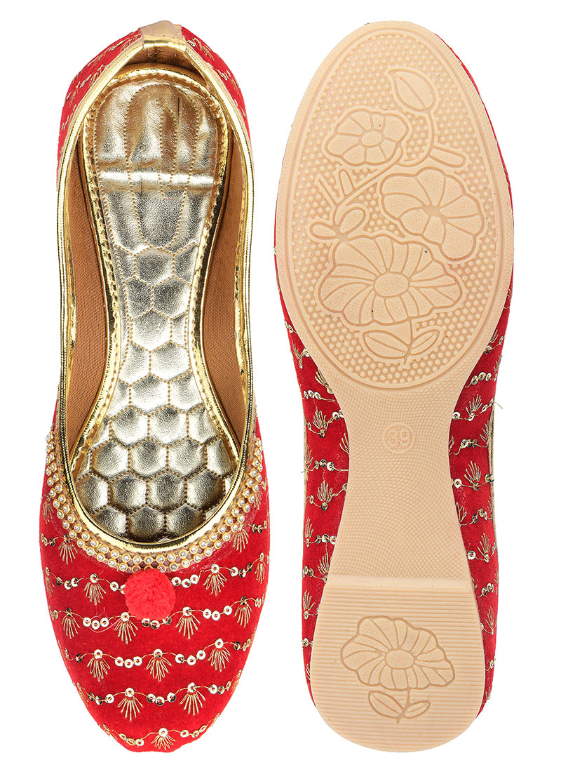Red Zari Sequins Juti-WFWDDC2073