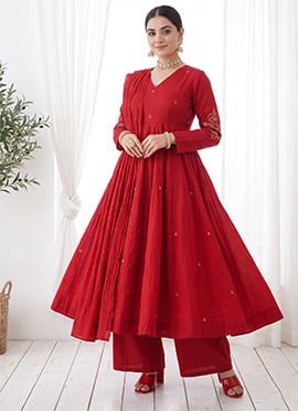 Red Zari Silk Anarkali Suit