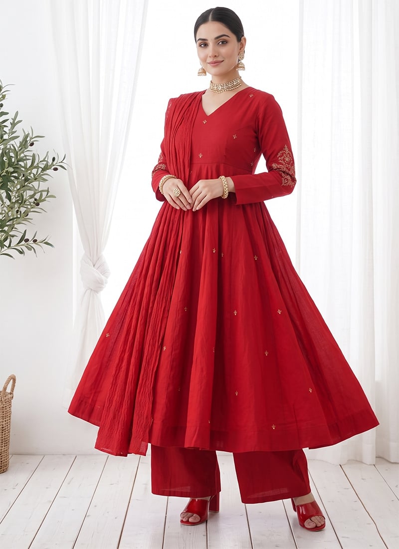 Red Zari Silk Anarkali Suit Festive Wear