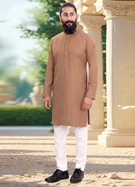 Refined Beige Jacquard Silk Kurta Pyjama