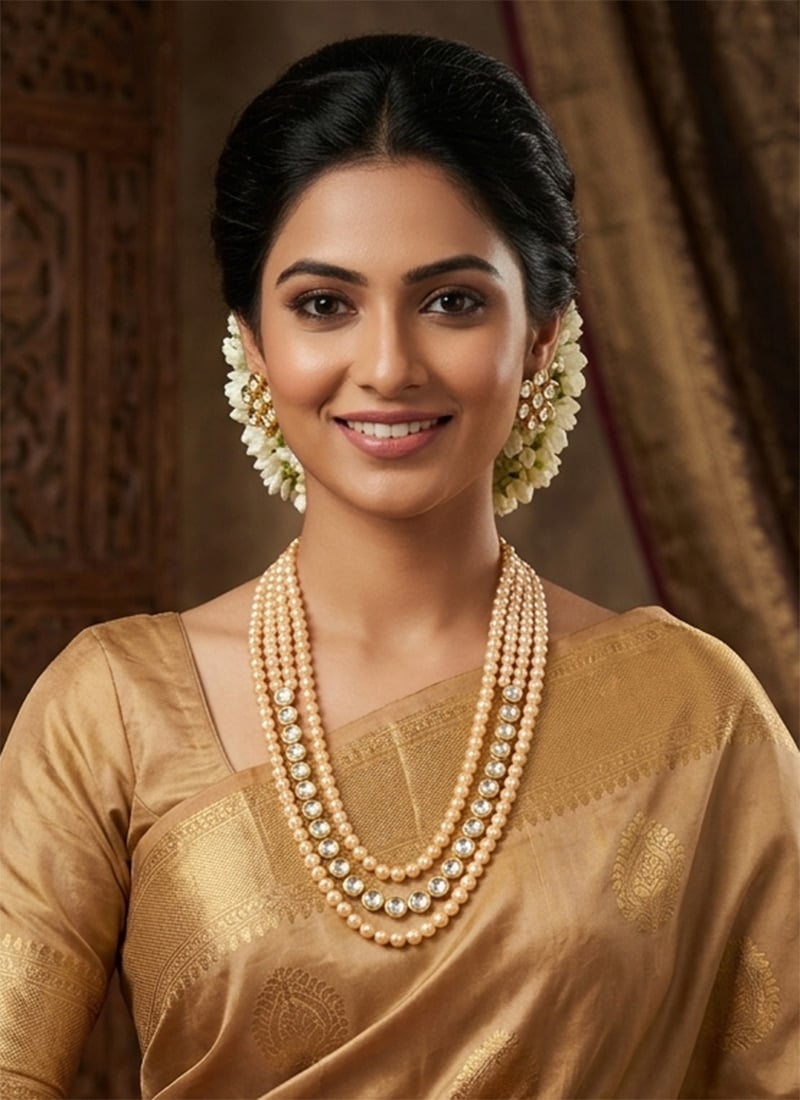 Refined Beige Kundan Pearl Necklace Wedding Wear