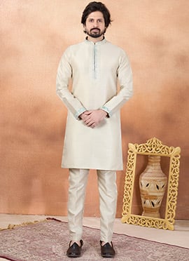 Refined Beige Silk Kurta Pyjama