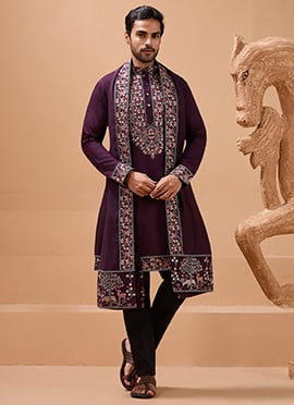 Refined Black Viscose Silk Embroidered Sequins Thread Kurta
