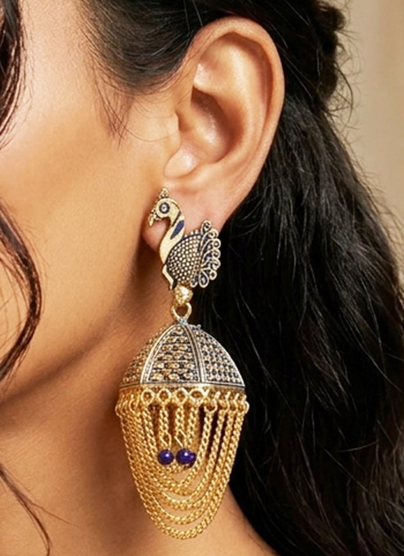 Refined Blue Beaded Jhumka
