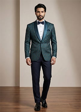 Refined Blue Satin Jacquard Blazer