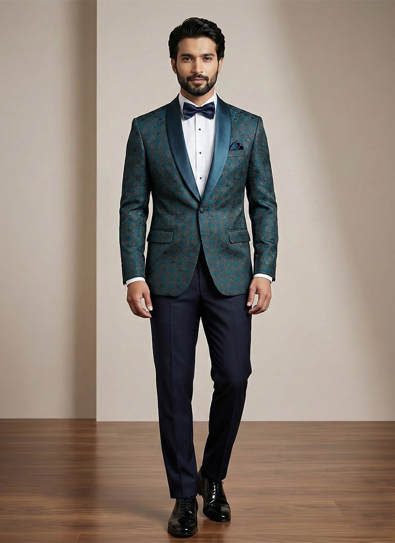 Refined Blue Satin Jacquard Blazer