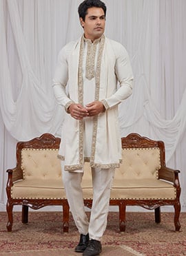 Refined Cream Armani Hand Embroidered Lace Kurta Pyjama