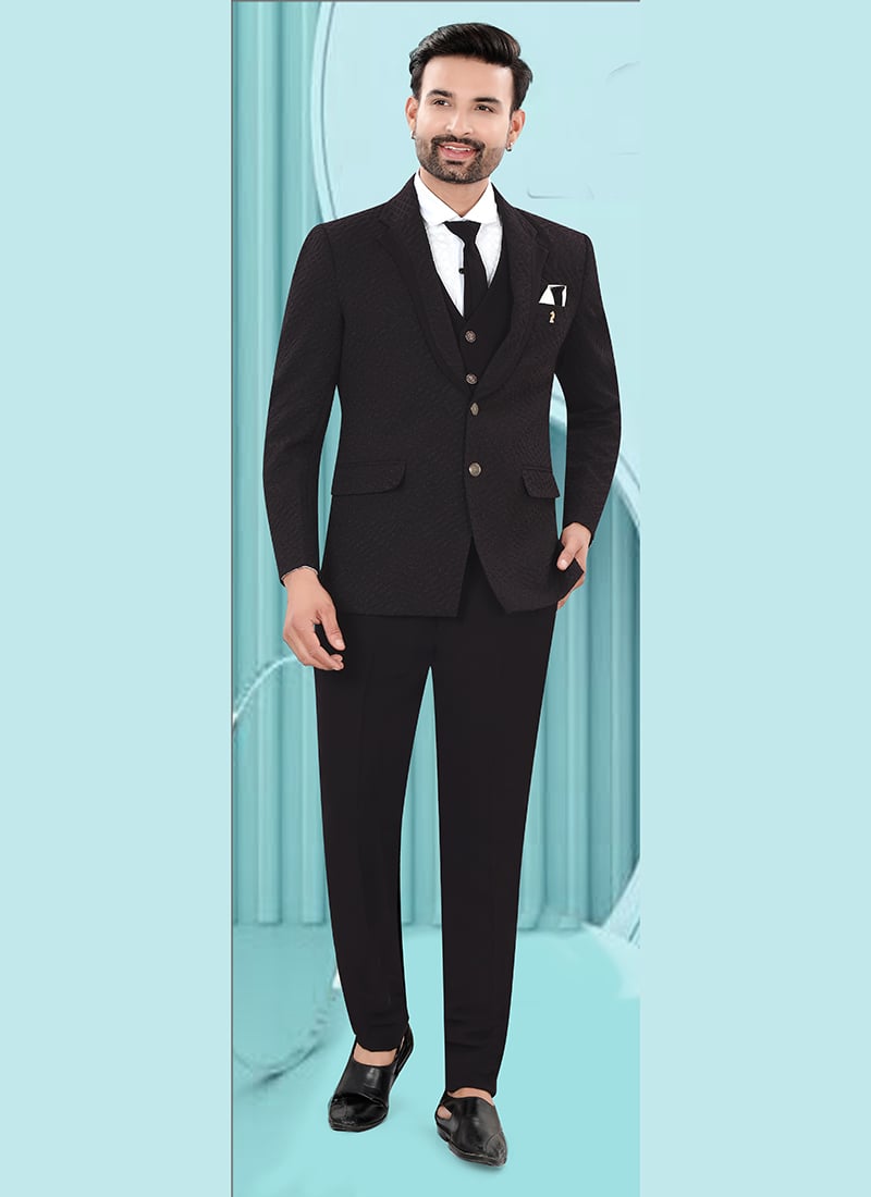 Refined Deep Wine Jacquard Bandhgala Suit Wedding Wear