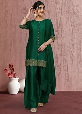 Refined Green Art Silk Zari Sequins Salwar Suit