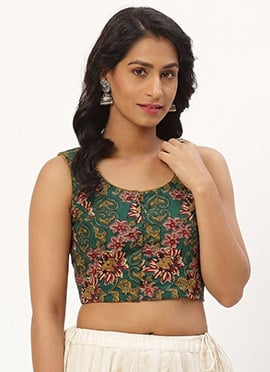 Refined Green Cotton Printed Blouse