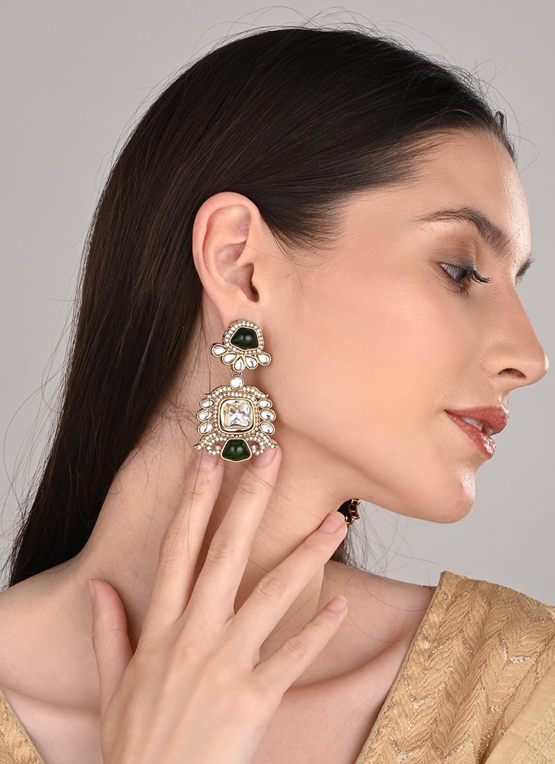 Refined Green Stone Drops Festive Wear