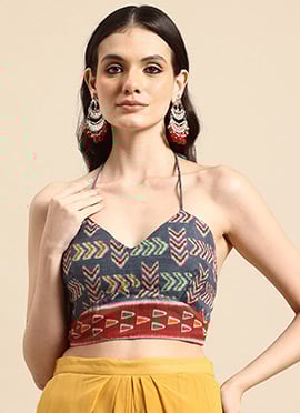 Refined Grey Chanderi Ikat Printed Blouse