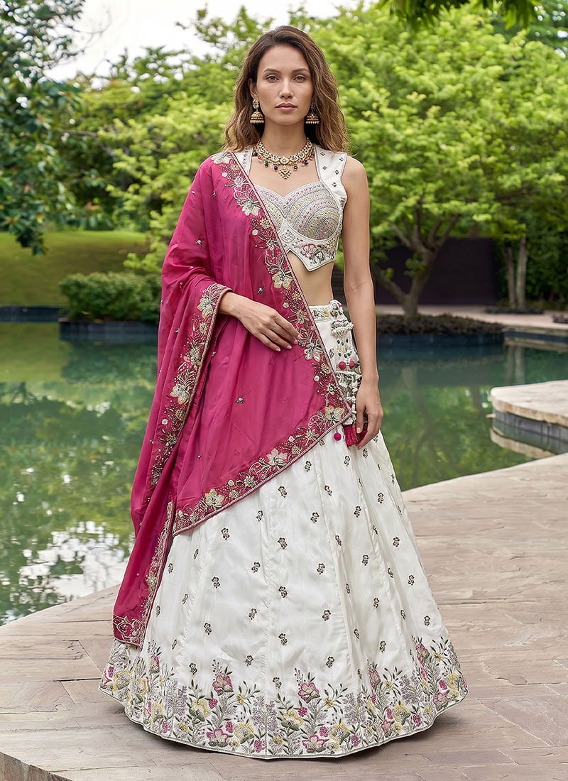 Refined Grey Chiffon Embroidered Umbrella Lehenga Wedding Wear