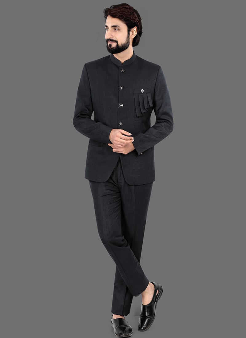 Refined Grey Terry Rayon Bandhgala Suit Wedding Wear