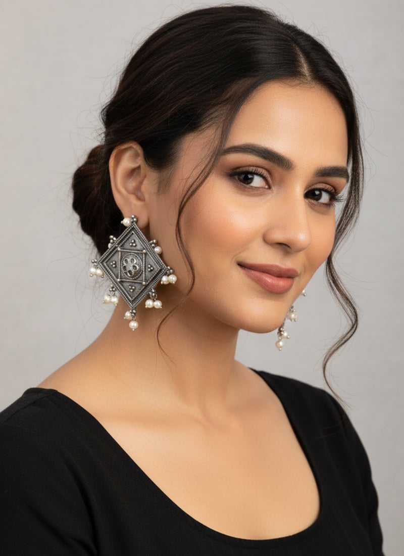 Refined Luxury Silver Beads Work Drop Earrings After Six Wear