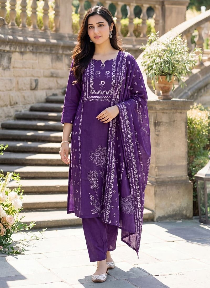 Refined Navy Blue Muslin Printed Straight Pant Suit After Six Wear