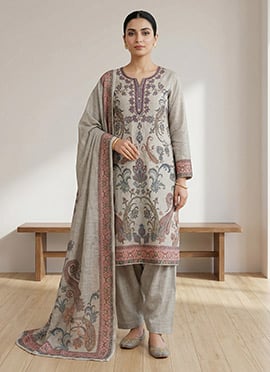 Refined Olive Green Linen Digital Print Straight Pant Suit