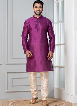 Refined Purple Dupion Silk Plain Kurta Pyjama