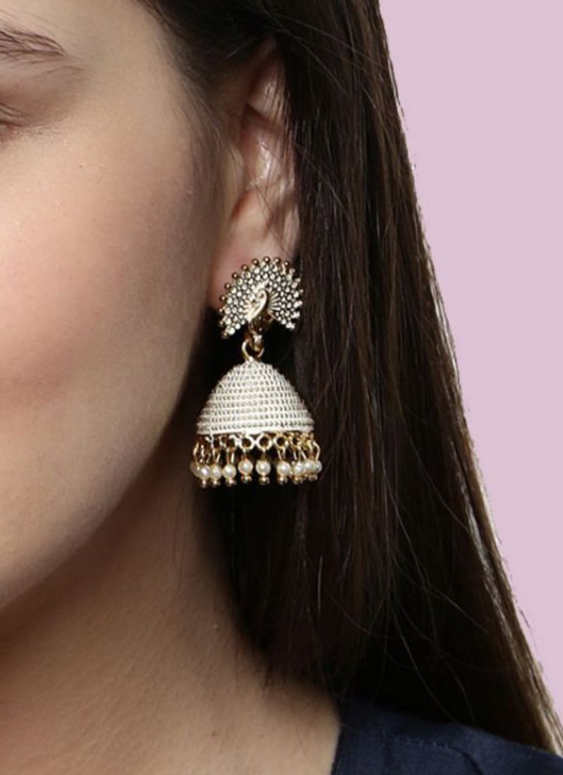 Refined White Beaded Jhumka