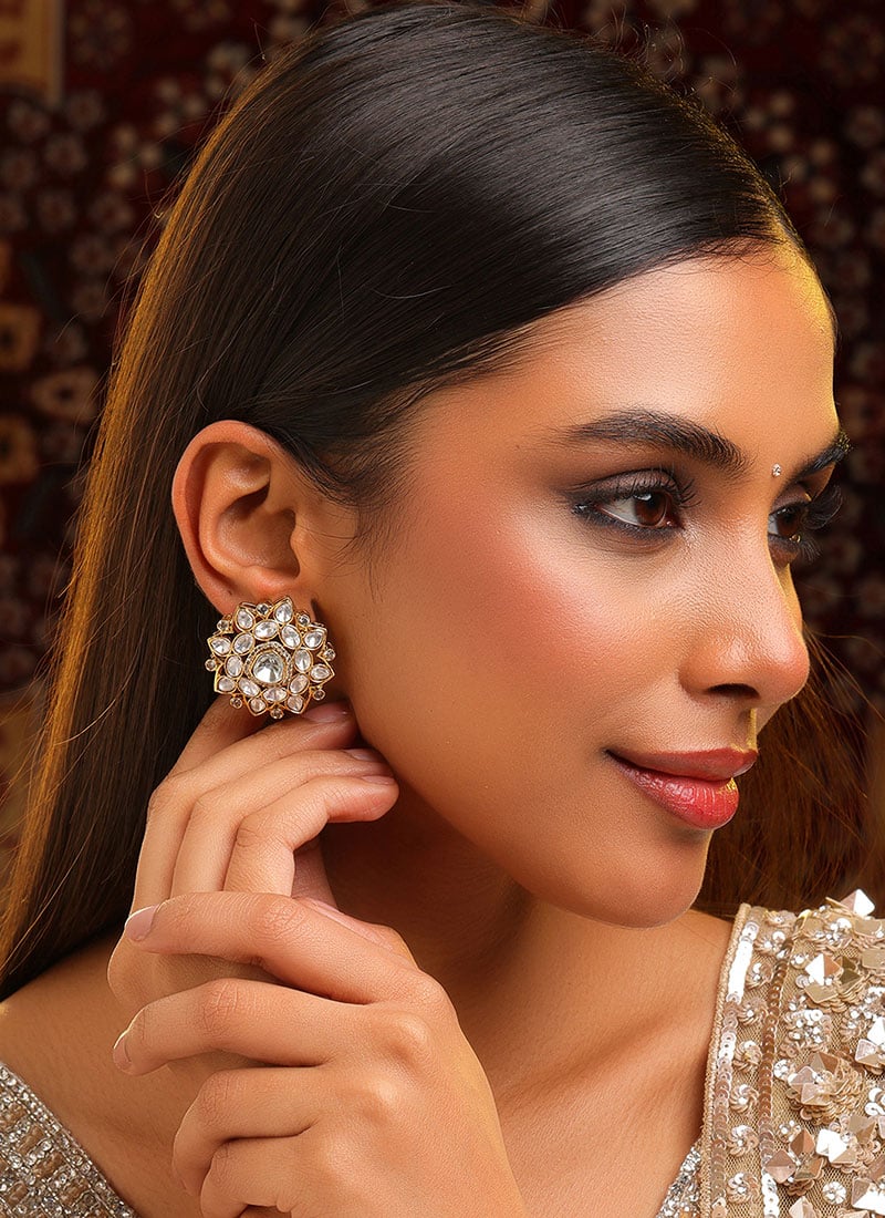 Refined White Kundan Studs Festive Wear
