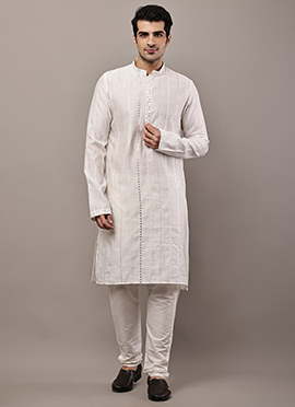 Refined White Viscose Silk Embroidered Sequins Kurta Pyjama