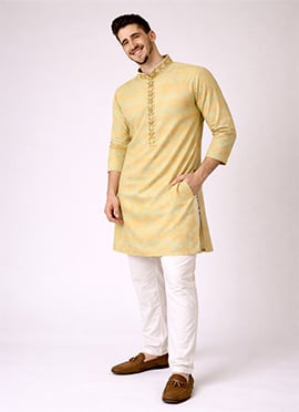 Regal Beige Jacquard Silk Jacquard Kurta Pyjama
